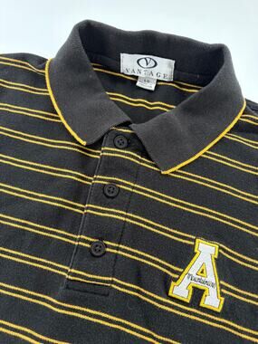 Vantage Appalachian State Mountaineers Polo Mens L Black Gold Striped